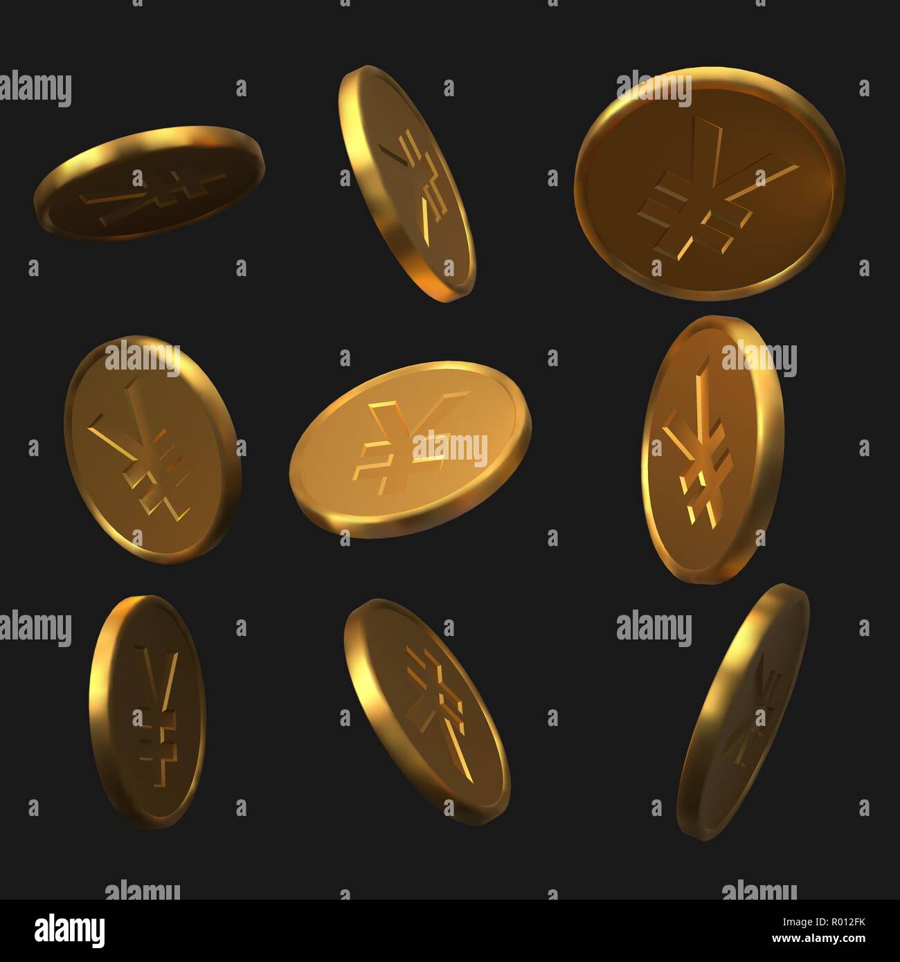 Ensemble de pièces d'or yuan. vector illustration réaliste. Illustration de Vecteur