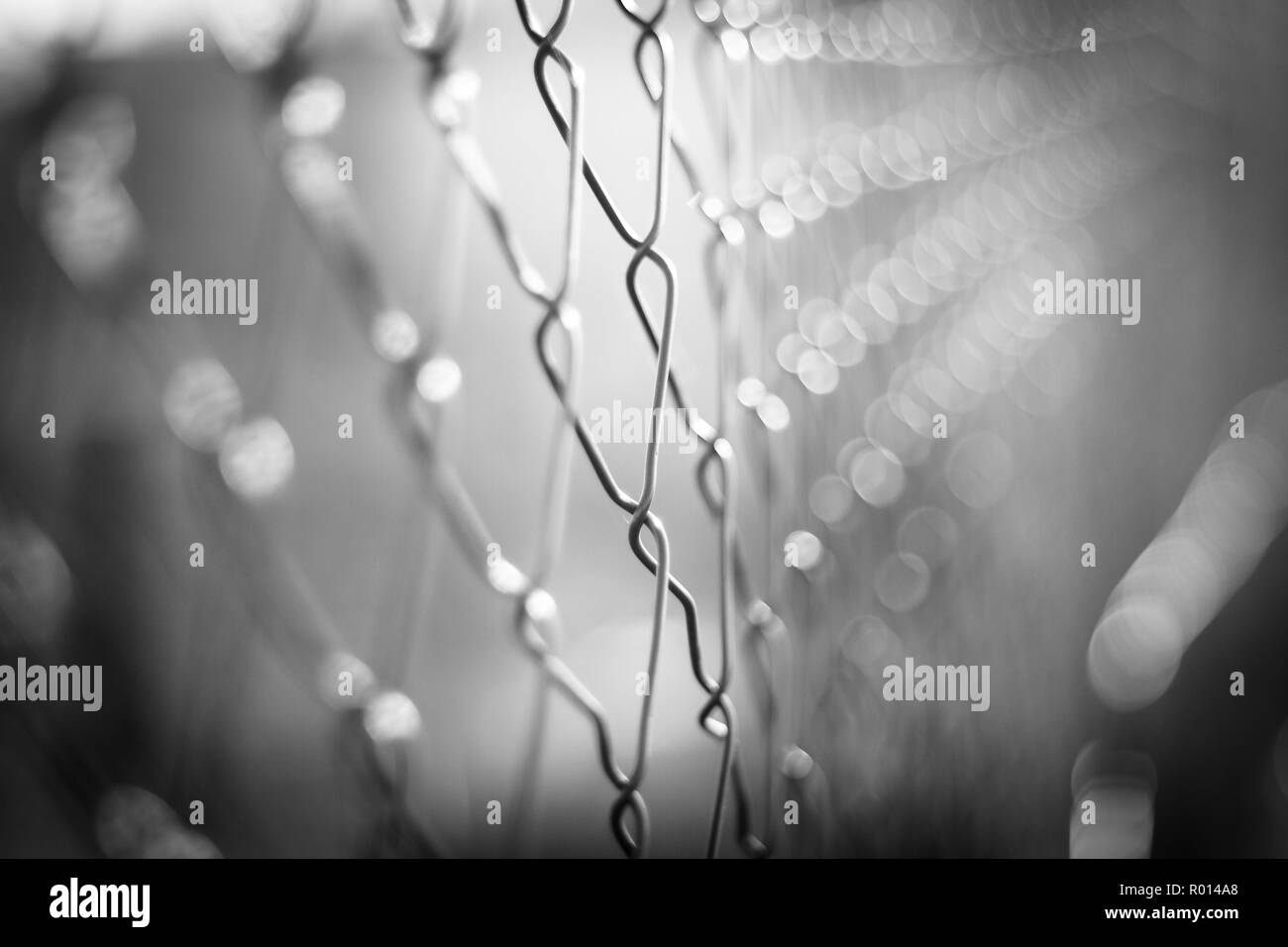 Clôture de fer, des processus en noir et blanc. Résumé fond clôture spectaculaire, prison et protection concept Banque D'Images