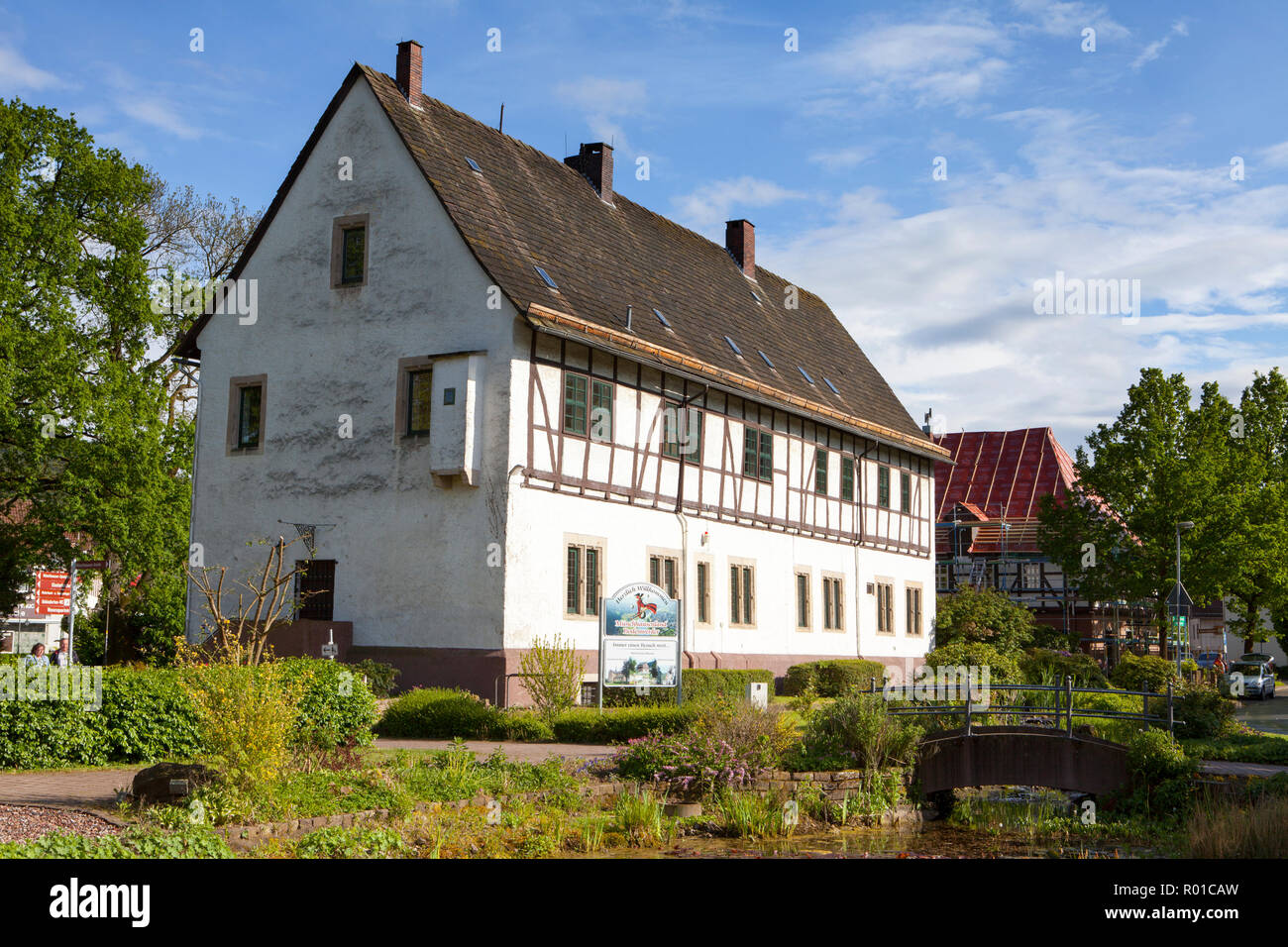 Hôtel de ville, lieu de naissance et la résidence du Baron Muenchhausen, Bodenwerder, Weserbergland, Basse-Saxe, Allemagne, Europe Banque D'Images