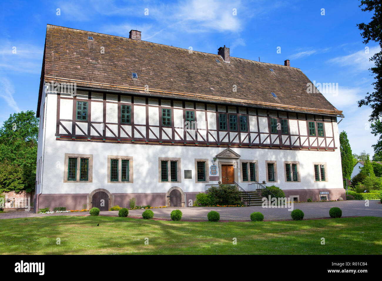 Hôtel de ville, lieu de naissance et la résidence du Baron Muenchhausen, Bodenwerder, Weserbergland, Basse-Saxe, Allemagne, Europe Banque D'Images