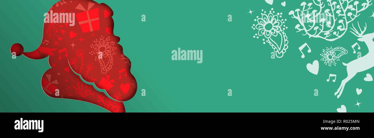 Modèle de page web vide noël, papier coupé la tête du père noël silhouette découpe dans des couleurs festives. Effet 2 en 1 avec copie espace pour Illustration de Vecteur