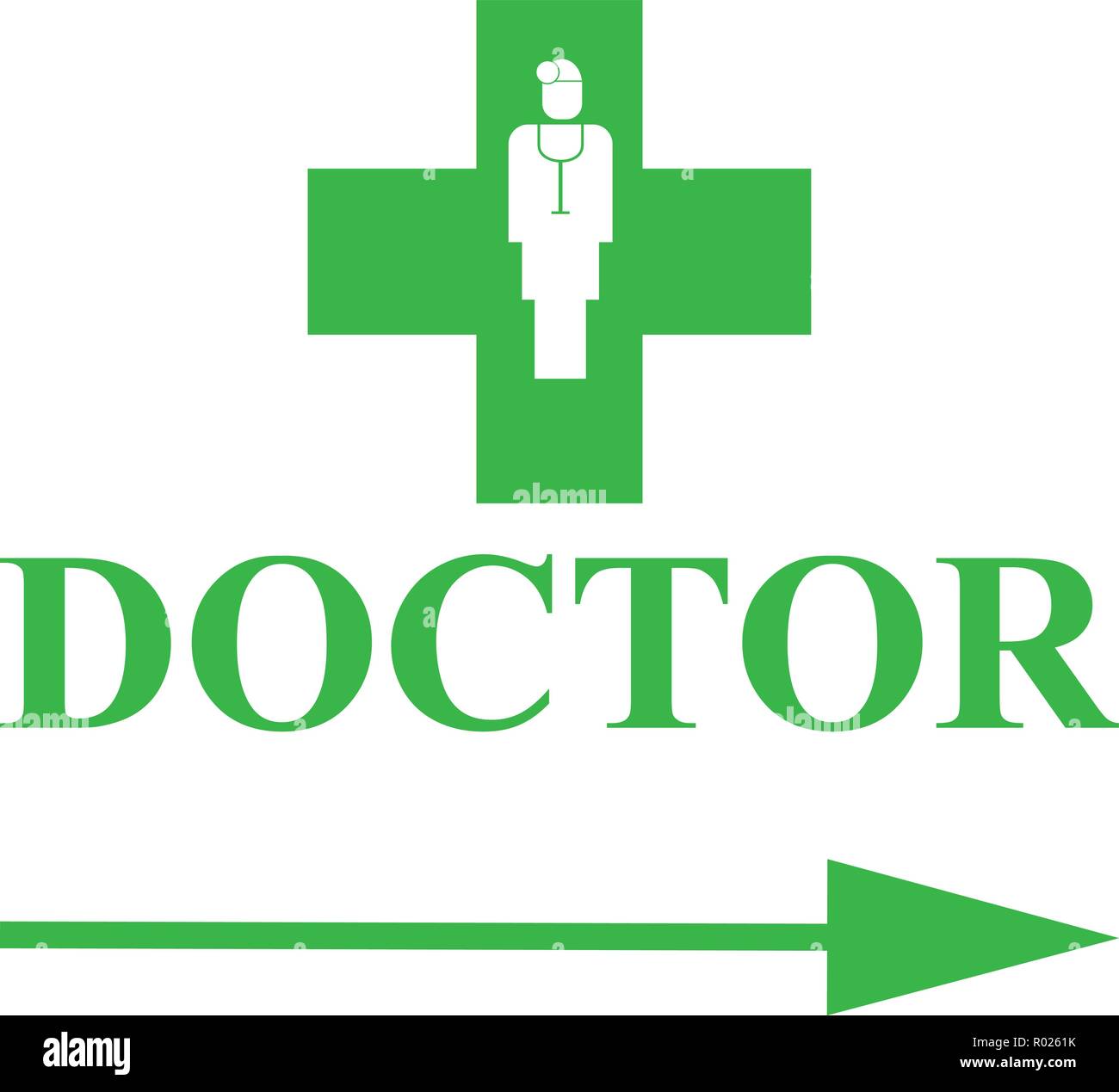 La croix verte et la flèche indiquant un cabinet de médecin Illustration de Vecteur