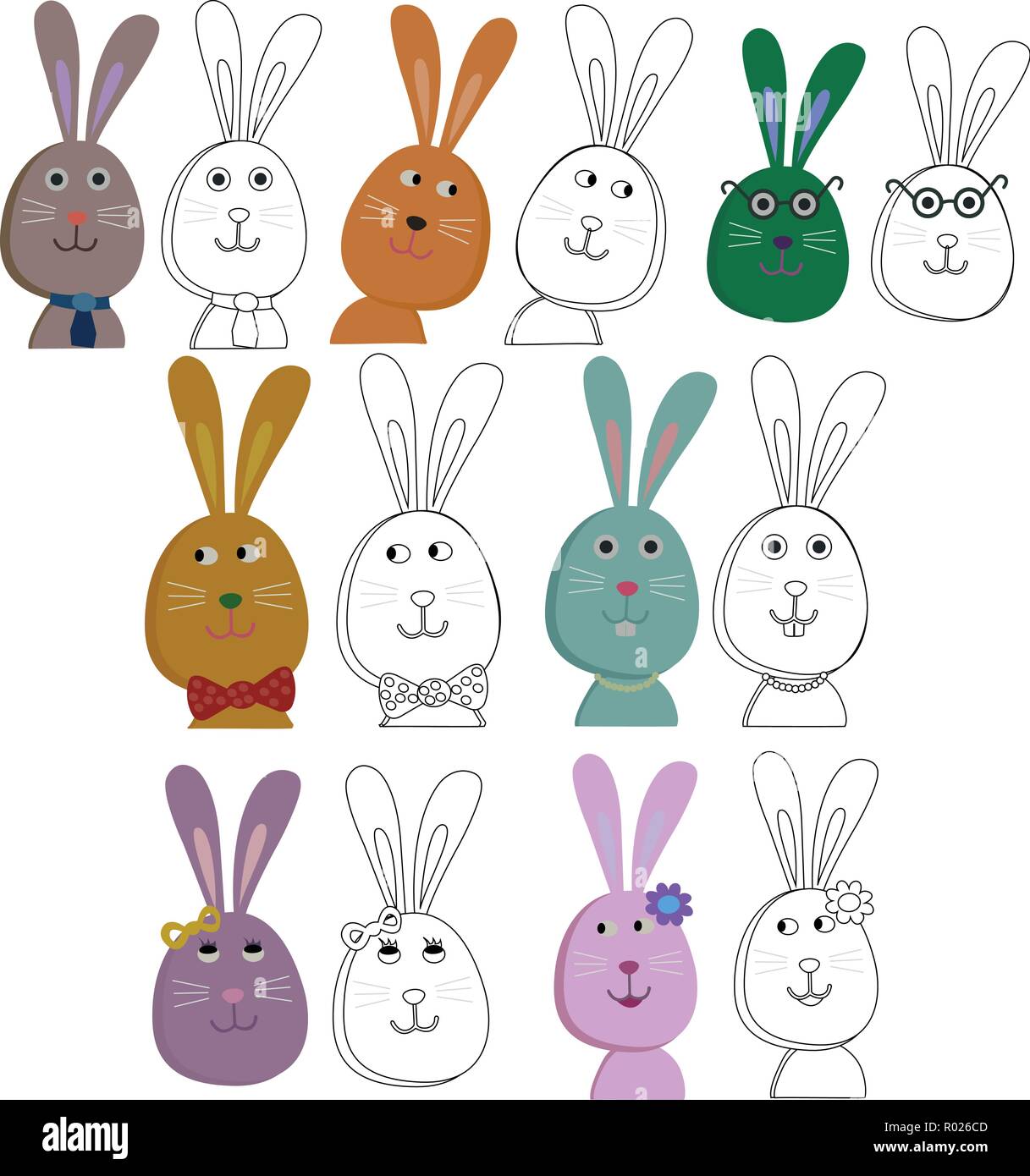 Un bon nombre de lapins colorés mignon vecteur conceptuel Illustration de Vecteur
