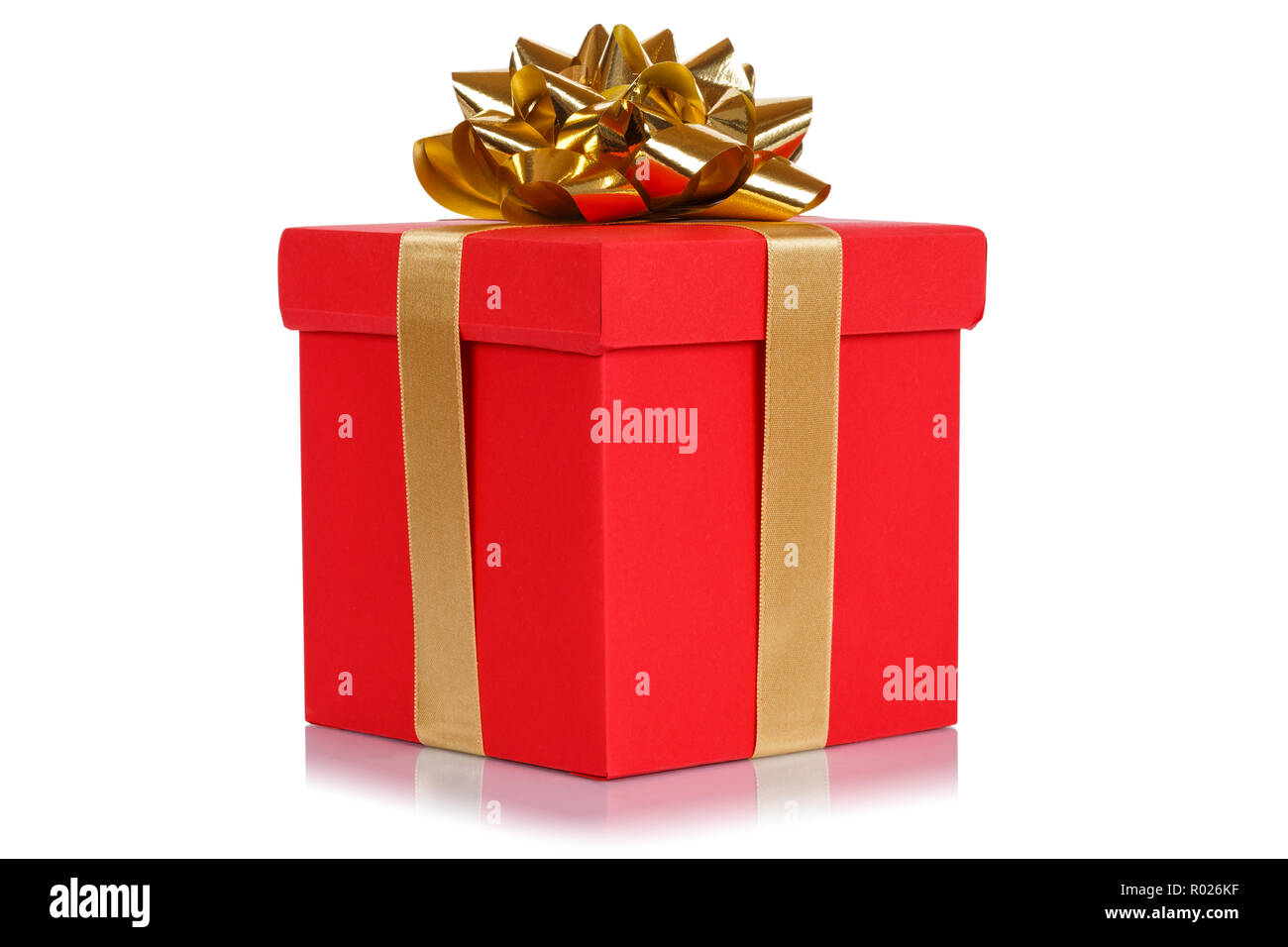 Présent cadeau Anniversaire Mariage Noël tiens case rouge isolé sur fond blanc Banque D'Images