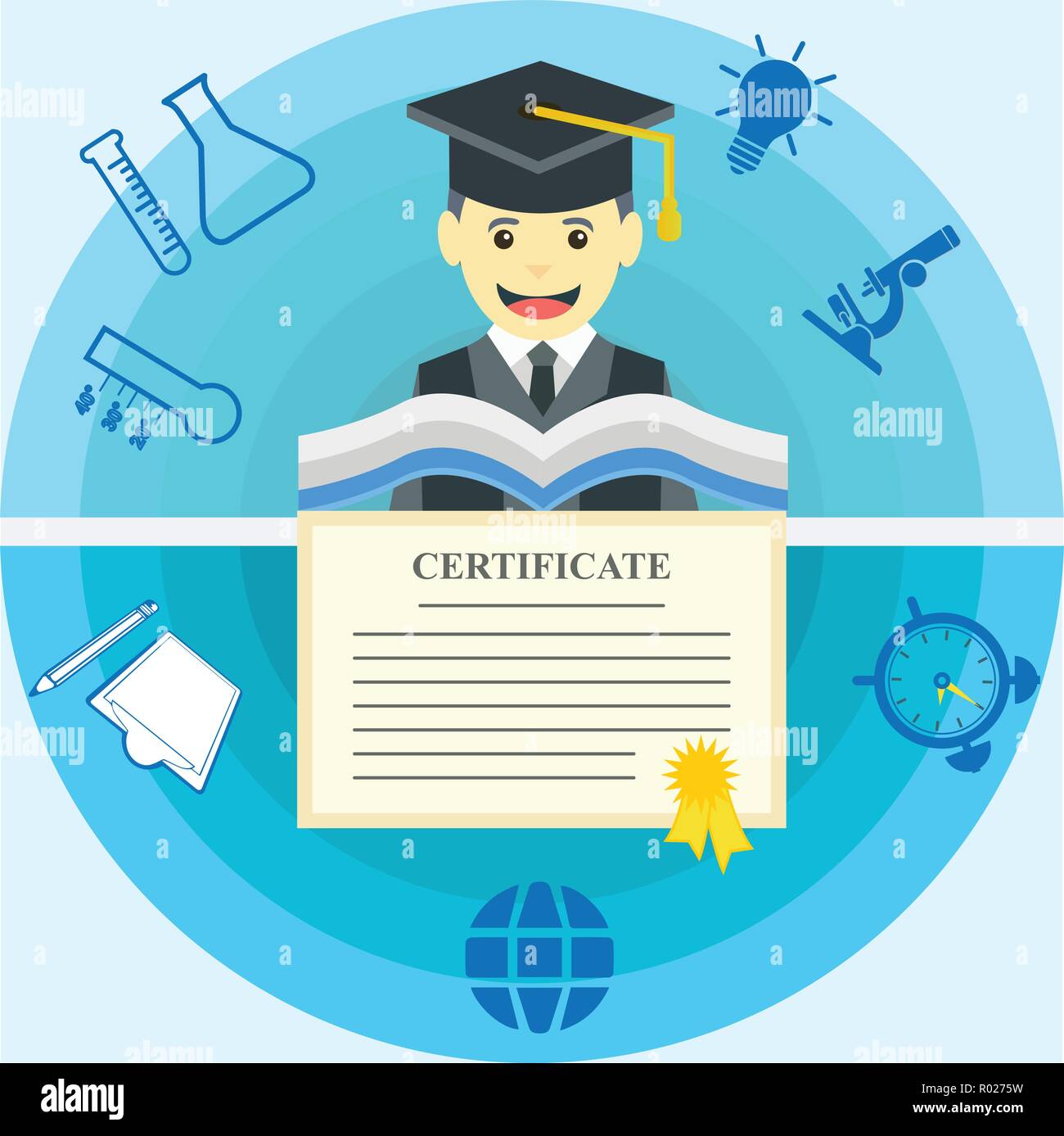 Un étudiant avec un certificat d'études Illustration de Vecteur