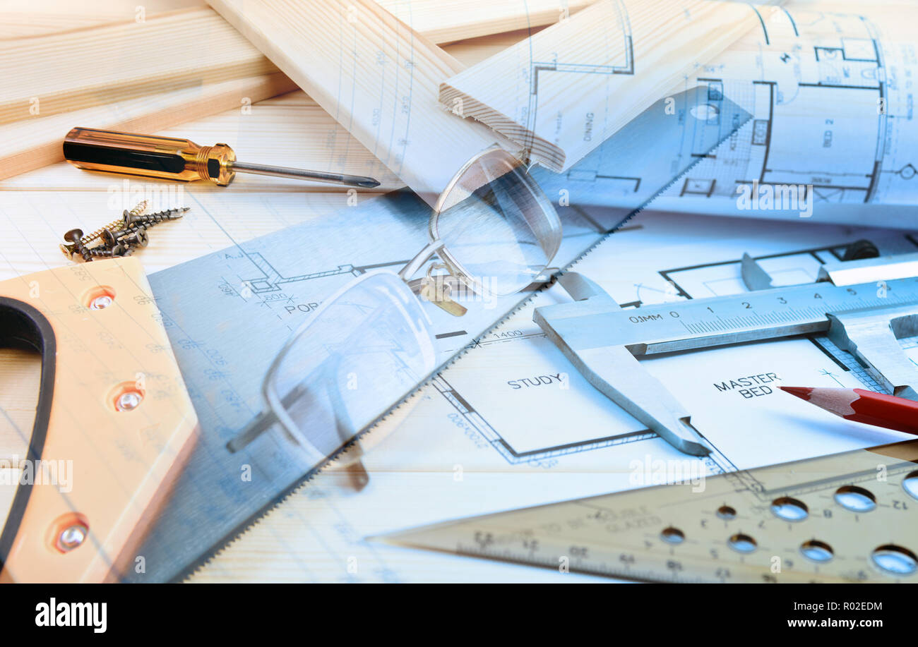 Outils de travail et divers plans de conception accueil collage Banque D'Images