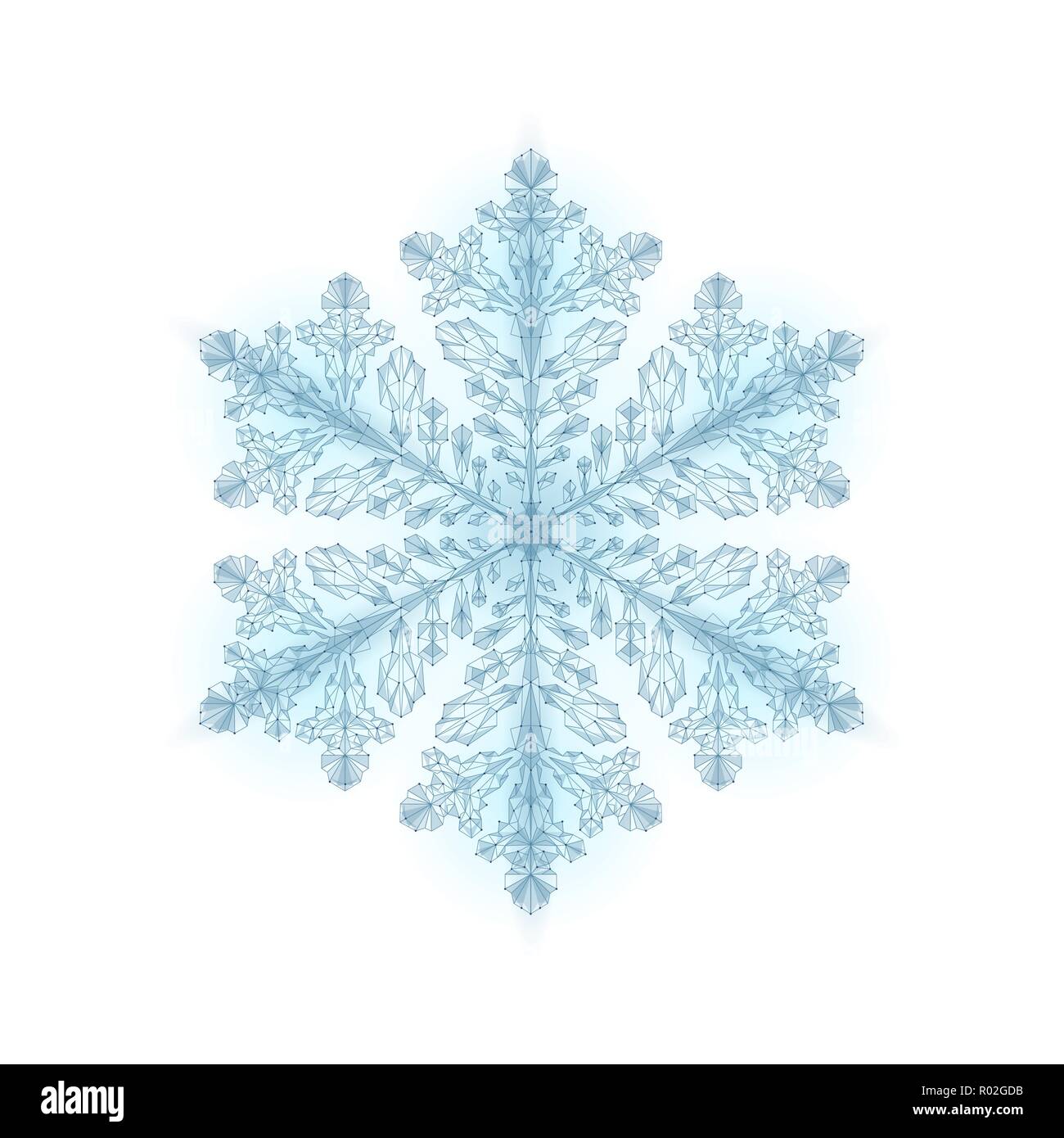 Basse polygonale fête poly snowflake. 3D render isolé détaillée triangle géométrique carte de vœux. Glace Neige lumière crystal sparkle nouvel an noël template vector illustration Illustration de Vecteur
