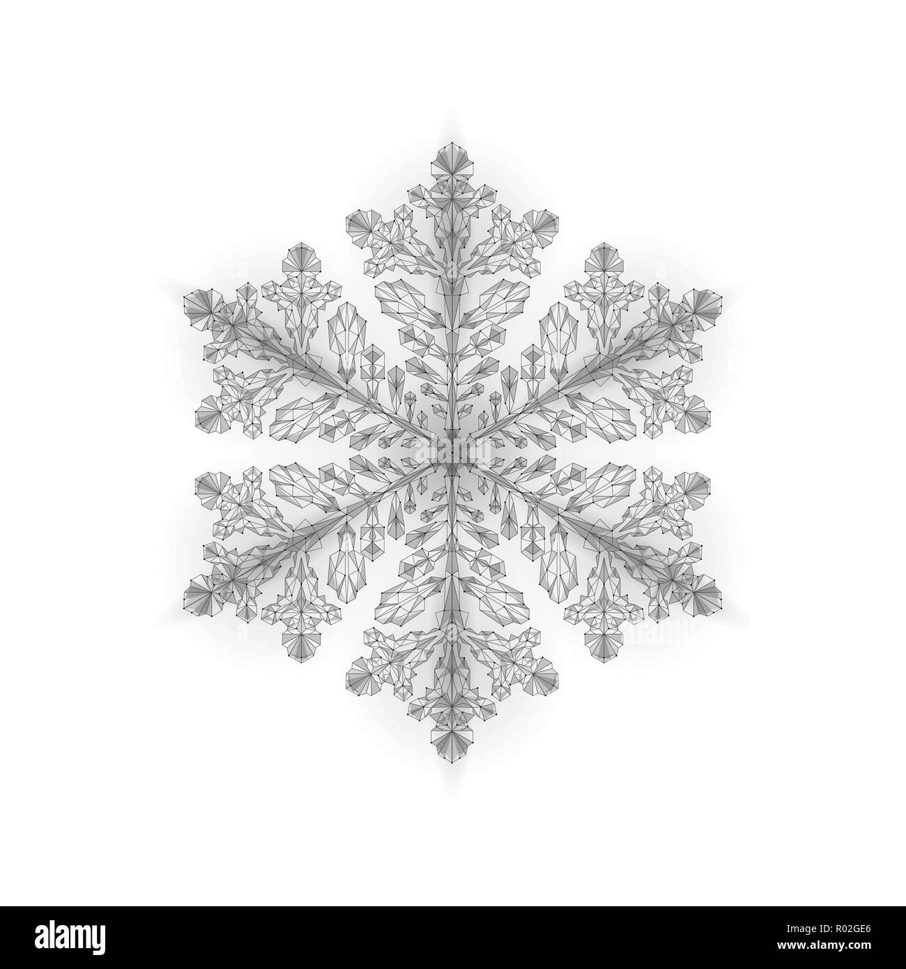 Basse polygonale fête poly snowflake. 3D render isolé détaillée triangle géométrique carte de vœux. Glace Neige lumière crystal sparkle nouvel an noël template vector illustration Illustration de Vecteur