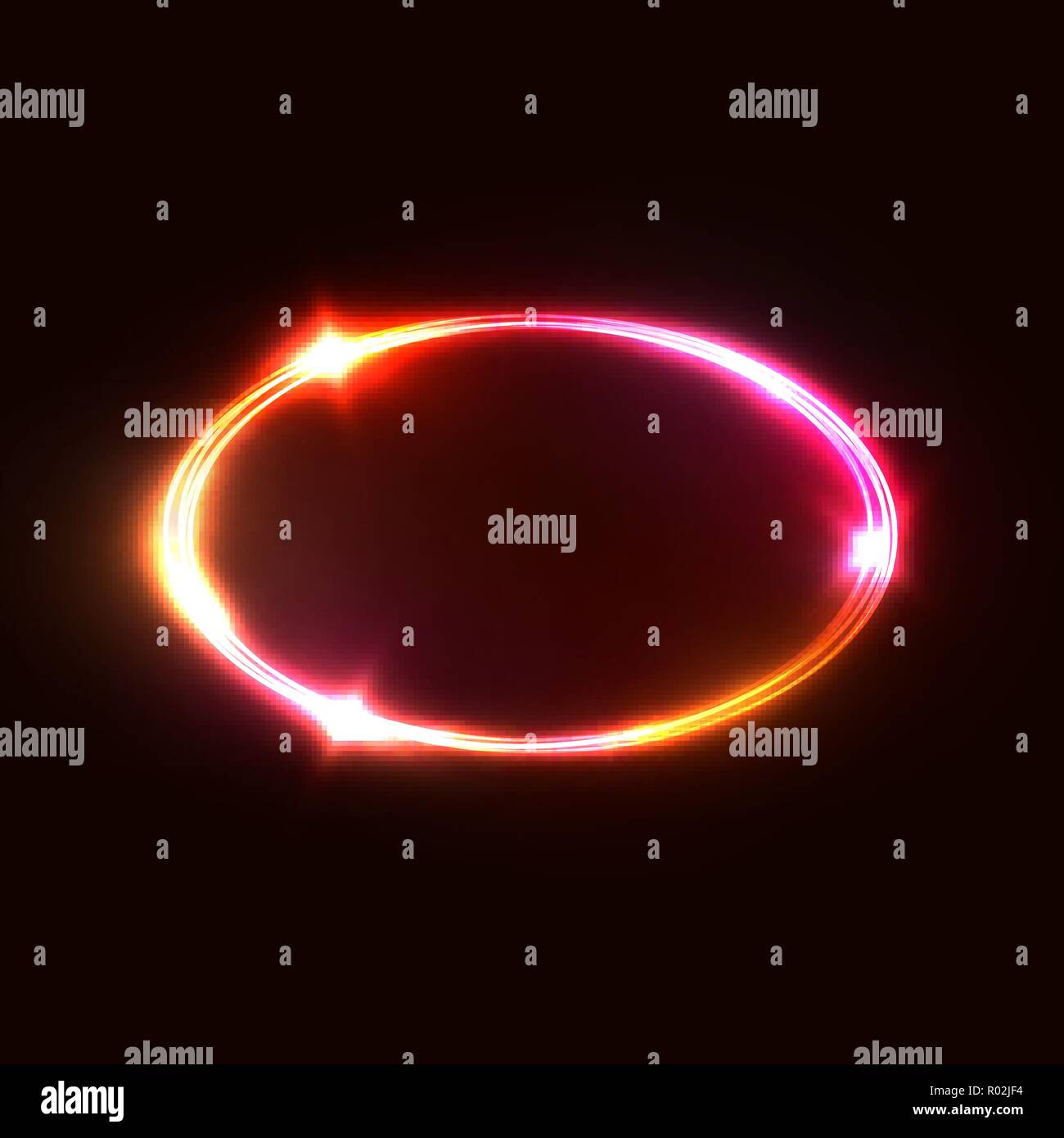 Cadre ovale. L'enseigne au néon de lumière scintille. Logo design lumineux. Rose rouge jaune fond ellipse. Des couleurs vives vector illustration. Illustration de Vecteur