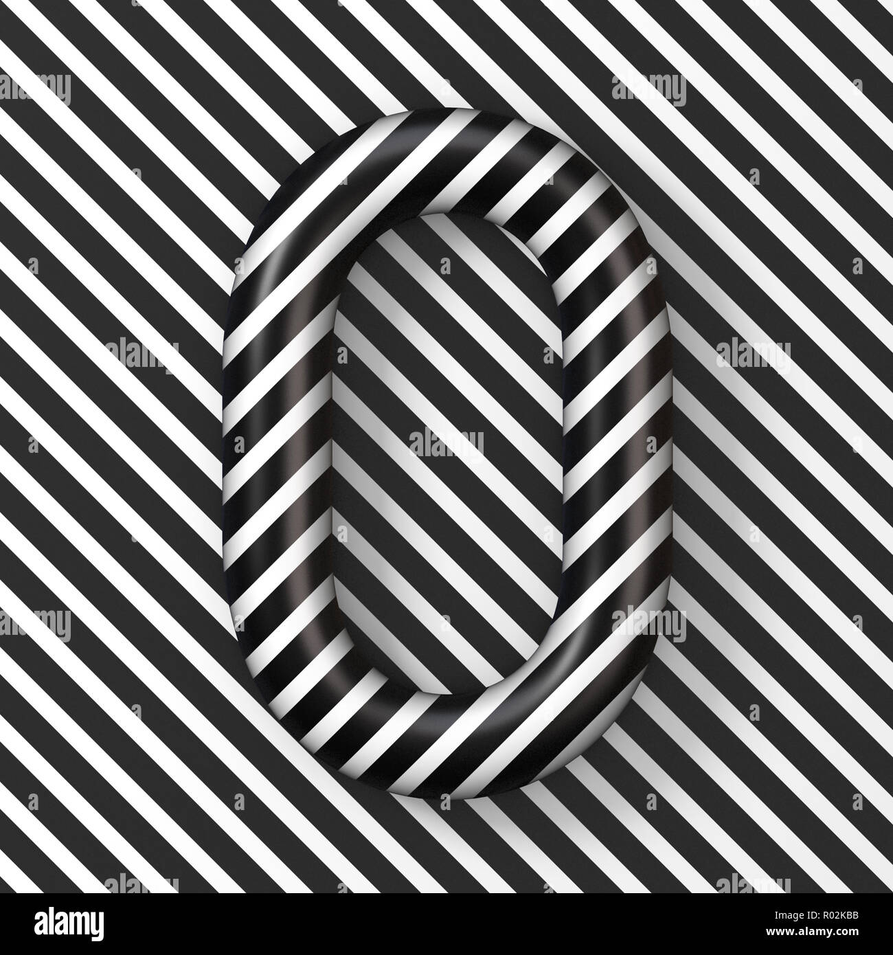 Bandes noires et blanches Lettre O illustration 3D render Banque D'Images
