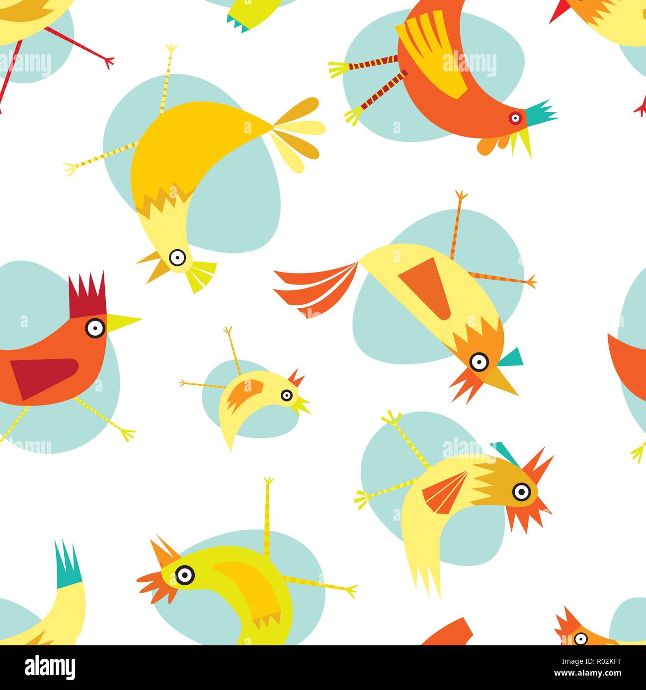 Transparent coloré de répétition des poulets jaunes et orange sur un fond bleu clair et blanc Illustration de Vecteur