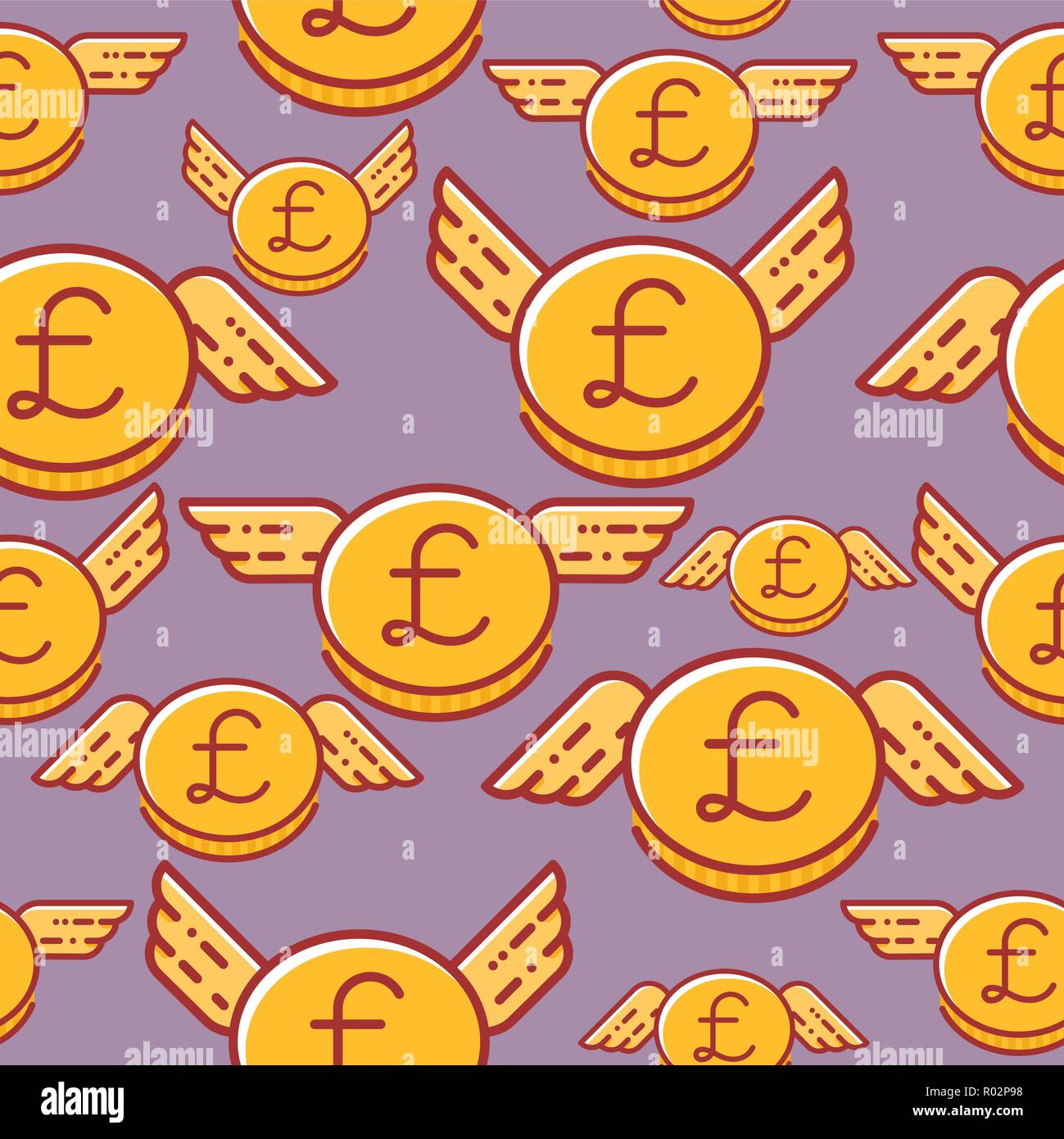British pound coins avec des ailes, modèle vectoriel continu, devise britannique Illustration de Vecteur