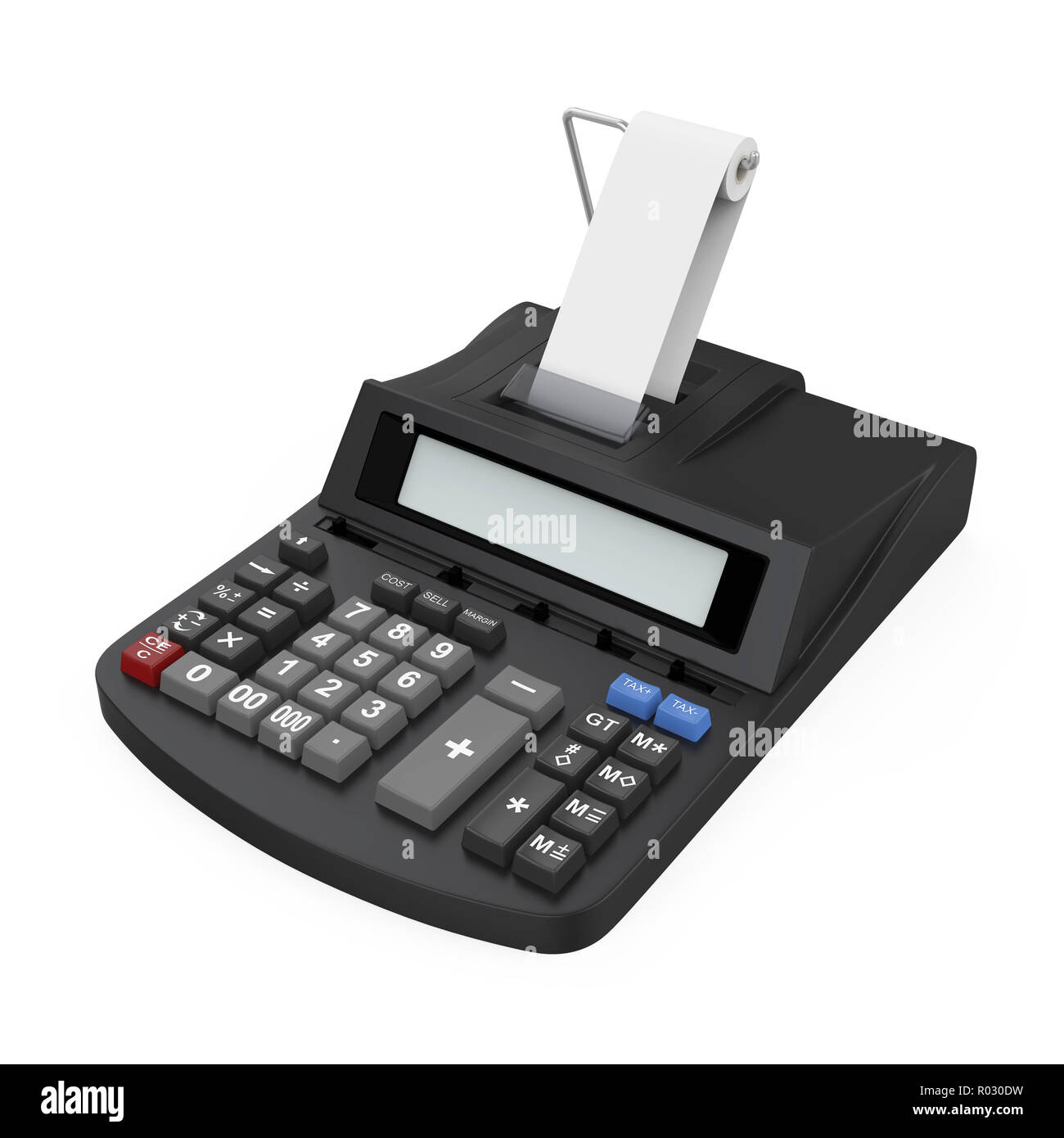 Calculatrice avec reçu imprimé Isolated Banque D'Images