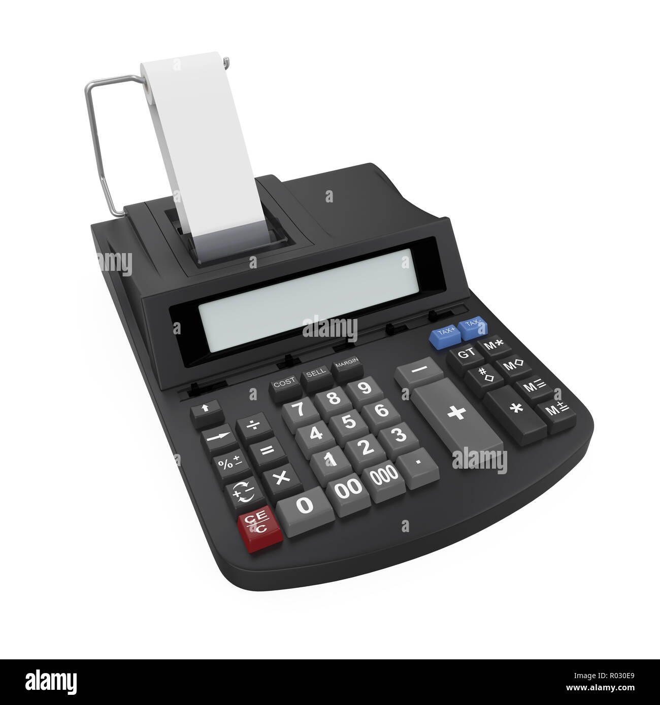 Calculatrice avec reçu imprimé Isolated Banque D'Images