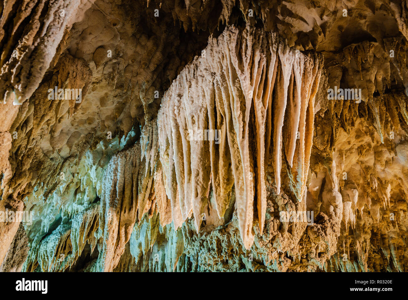 L'Okinawa / Japon - le 9 octobre 2018 : la grotte de stalactites de Gyokusendo intérieur montrant au monde d'Okinawa. Banque D'Images