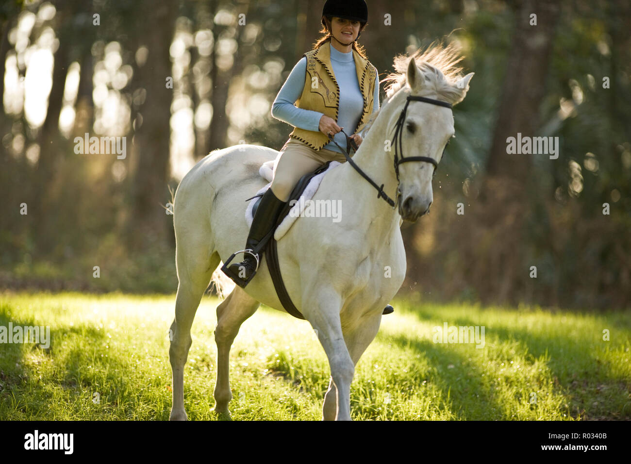 Femme un cheval blanc Banque D'Images