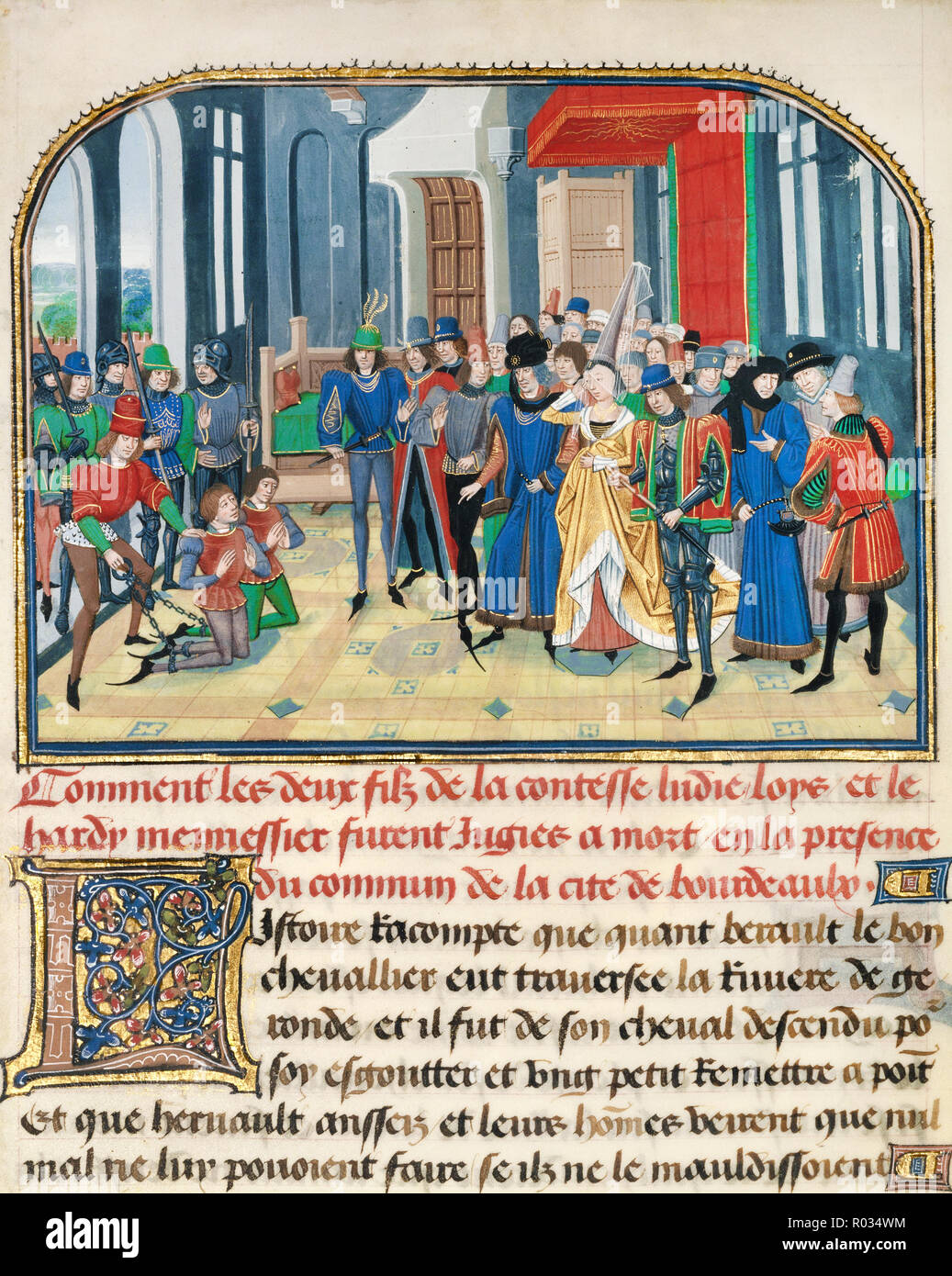 Loyset Liedet, le fils de Lydia condamné à mort, vers 1467-1472 Tempera, couleurs, feuilles d'or, d'or et peinture sur parchemin, le J. Paul Getty Museum, Los Angeles, USA. Banque D'Images