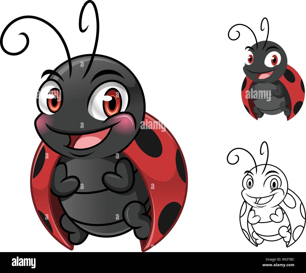 Ladybug personnage mascotte conception, y compris télévision et ligne art design, isolé sur fond blanc, vector clip art illustration. Illustration de Vecteur