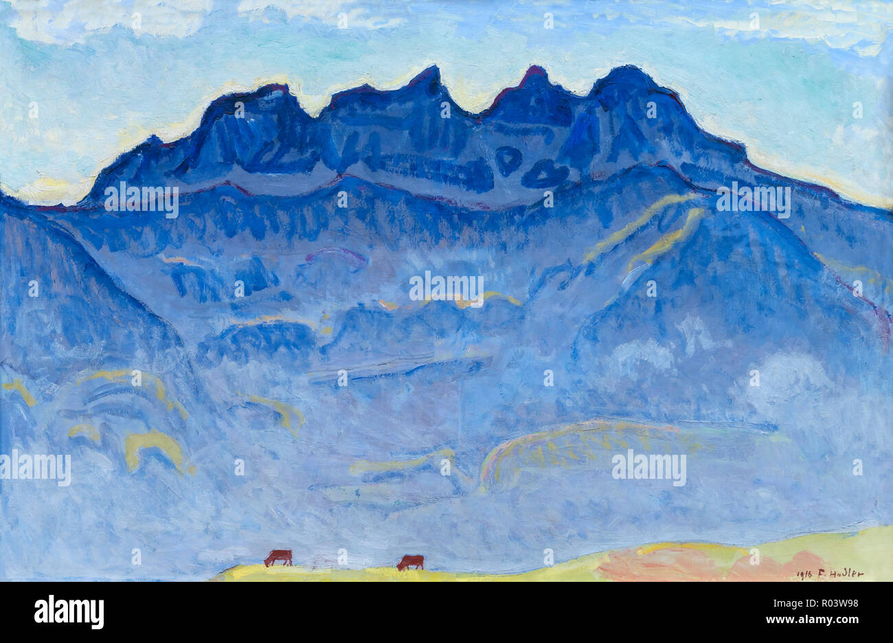 Tableau Ancien Aquarelle Originale – Les Dents Du Midi, Suisse – 1908
