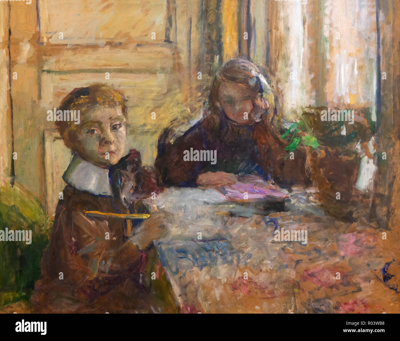 Annette et Jacques Roussel faire leurs devoirs, Edouard Vuillard, 1897, Kunsthaus Zurich, Zurich, Switzerland, Europe Banque D'Images