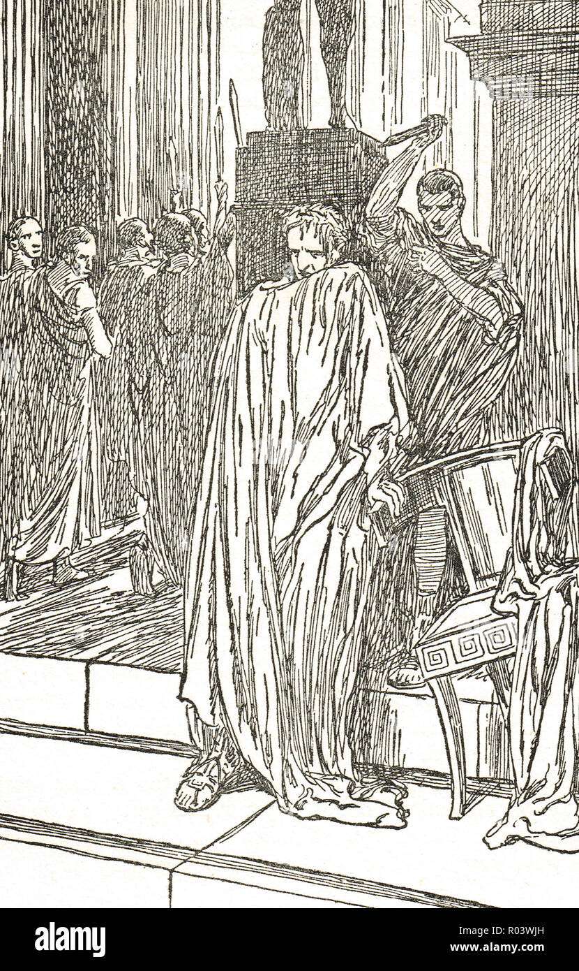 L'assassinat de Jules César, les ides de mars, le 15 mars 44 avant J.-C., Rome, Italie, assassiné par des sénateurs dirigée par Gaius Cassius Longinus, Marcus Junius Brutus, et Decimus Junius Brutus Banque D'Images