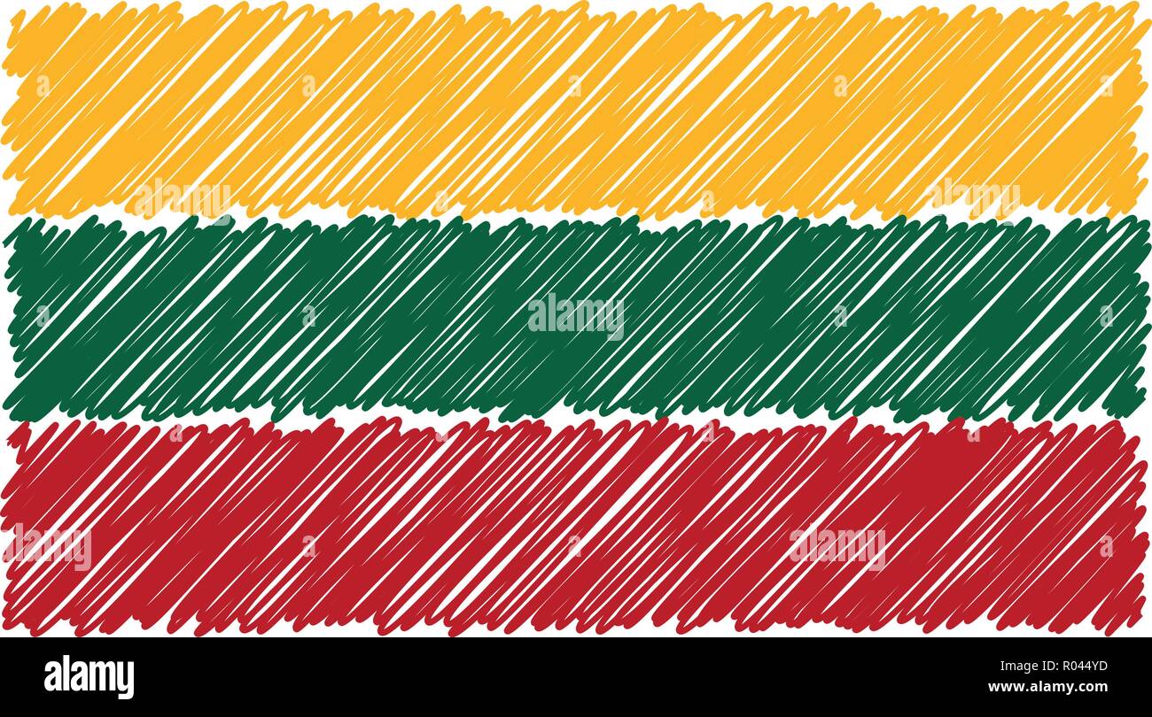 Drapeau national à la main de Lituanie isolé sur un fond blanc. Vector Illustration Style de croquis. Illustration de Vecteur