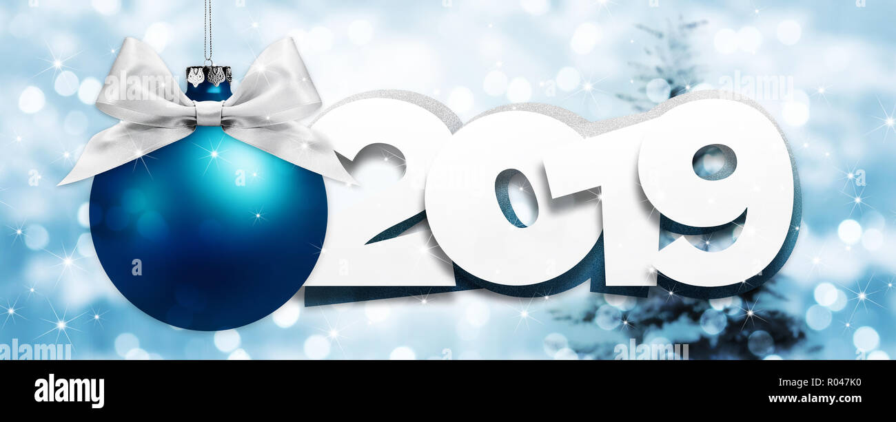 Bonne Année Carte Avec Boule De Noël 2019 Bleu Et Argent