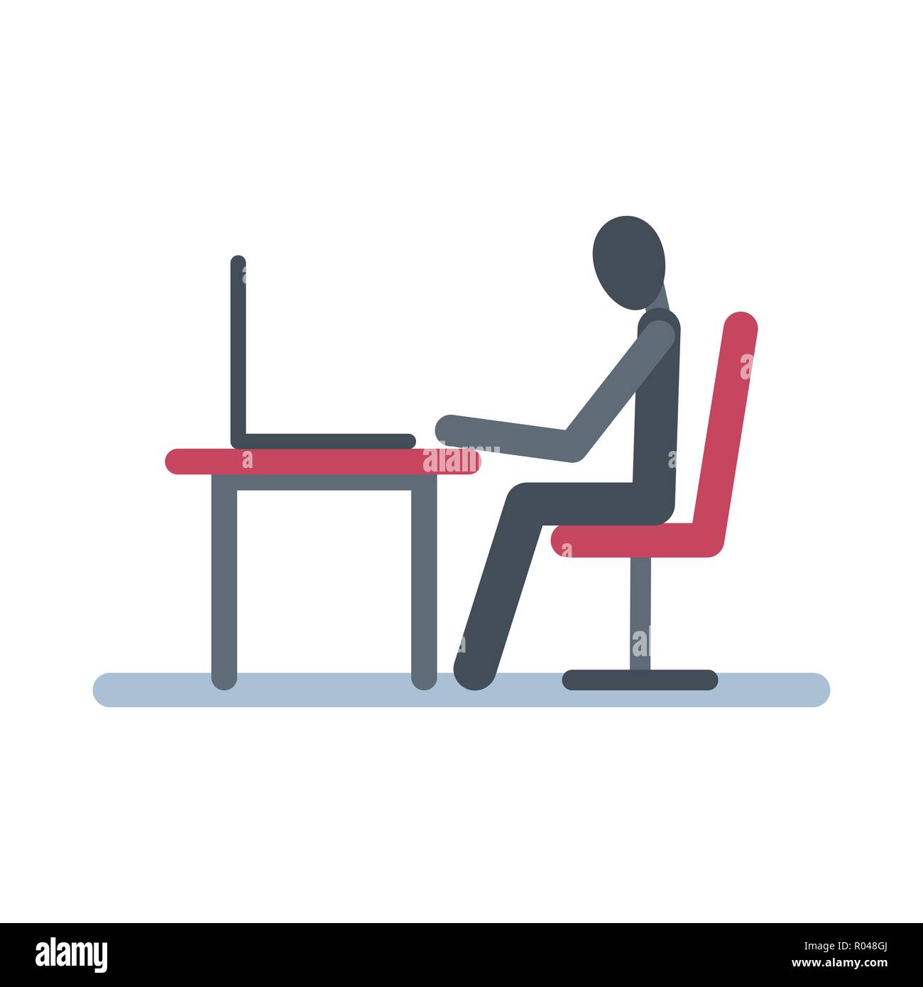 Stick figure est assis à table avec un ordinateur portable. Télévision vector illustration eps,10. Illustration de Vecteur