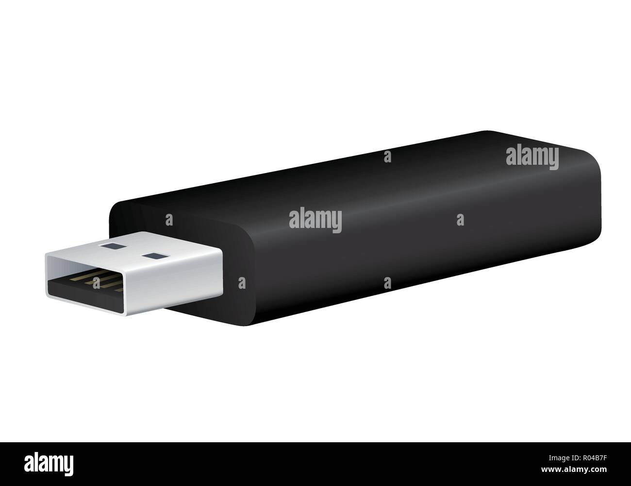 Illustration réaliste de noir le lecteur Flash USB avec connecteur, isolé sur fond blanc - vector Illustration de Vecteur