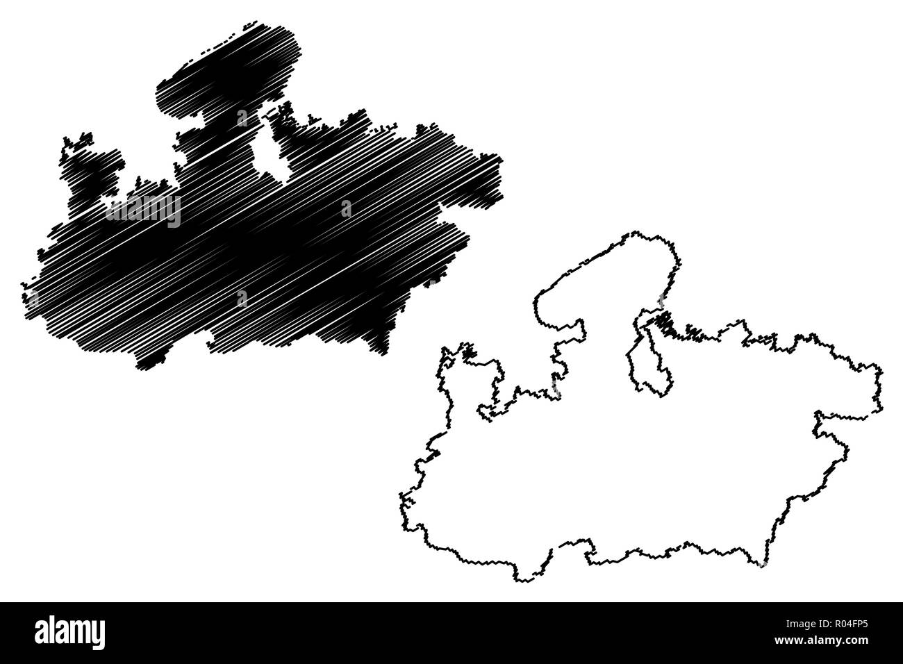 Le Madhya Pradesh (États et territoires de l'union de l'Inde, États fédérés, République de l'Inde) map vector illustration gribouillage, croquis le Madhya Pradesh st Illustration de Vecteur