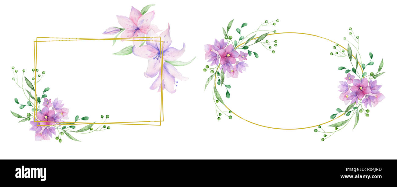 Invitation De Mariage Carte D Olive Inviter Floral Et Floral Fleurs Rose Geometrique Horizontal Cadre Dore Imprimer Fond Blanc Photo Stock Alamy