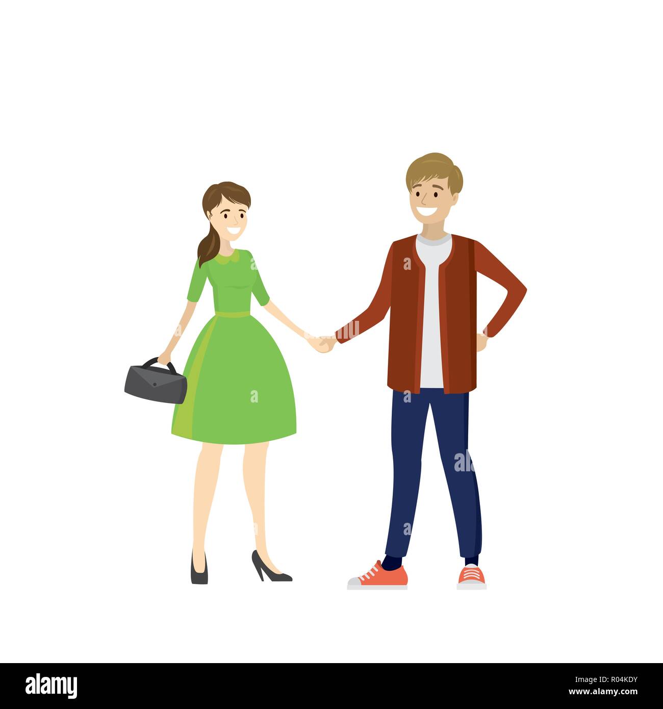 Jeune couple, famille, debout, tenant la main,isolé sur fond blanc,vector illustration Illustration de Vecteur