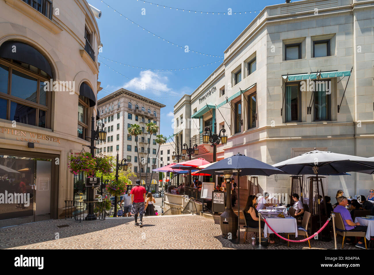 Avis de boutiques de Rodeo Drive et Beverly Wilshire Hotel, Beverly Hills, Los Angeles, Californie, États-Unis d'Amérique, Amérique du Nord Banque D'Images