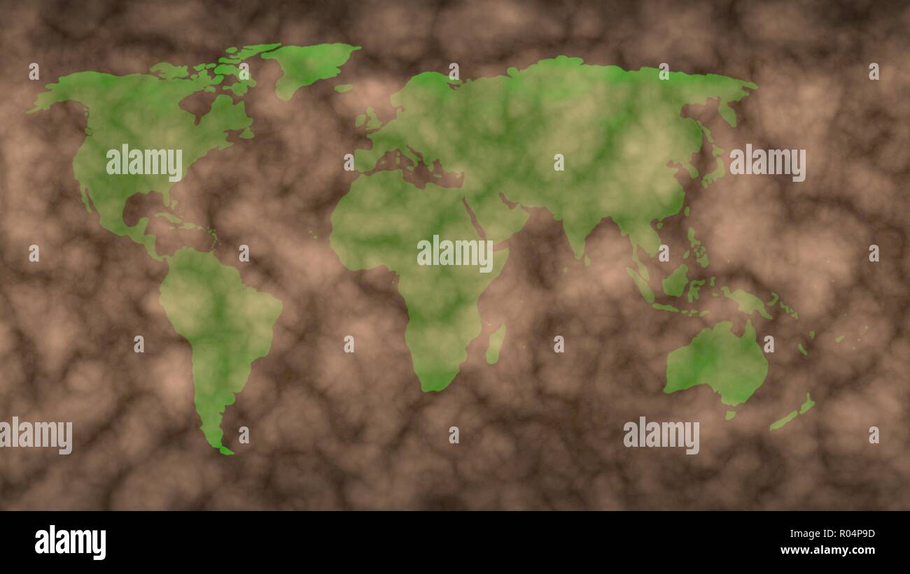 Tempête de poussière couvrant la terre, carte du monde. 3D render Banque D'Images