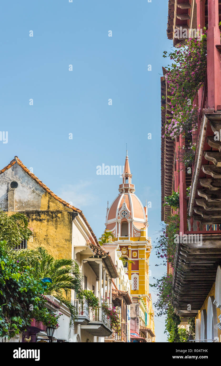 Une vue de la cathédrale de Carthagène (Metropolitan Cathedral Basilica of Saint Catherine d'Alexandrie), l'UNESCO, Carthagène, Colombie Banque D'Images