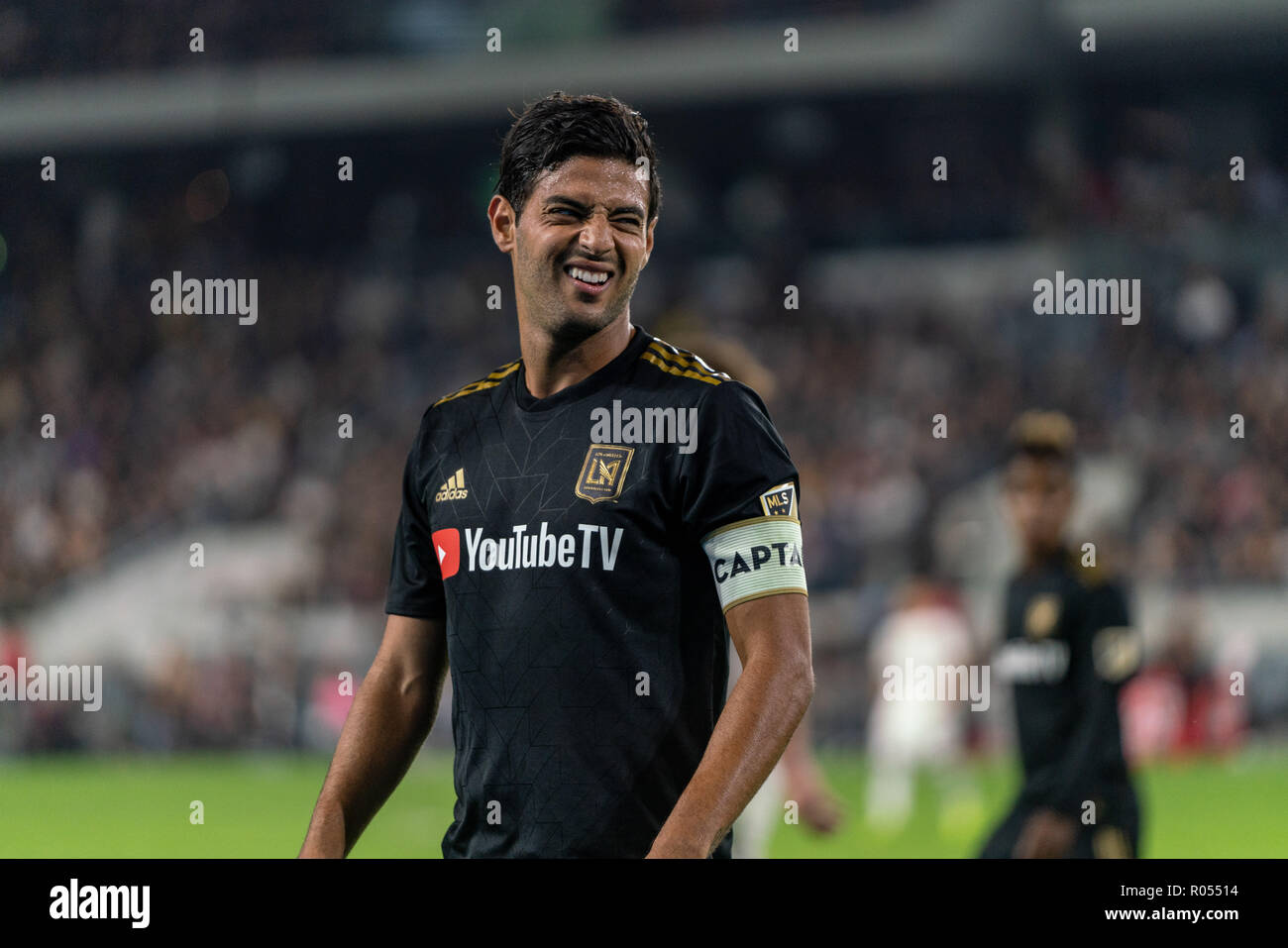 Los Angeles, USA. 1er novembre 2018. Carlos Vela (10) can't hold back ses sentiments à l'égard d'une faute contre l'appelle pour l'dans leur match éliminatoire contre le Real Salt Lake. Crédit : Ben Nichols/Alamy Live News Banque D'Images