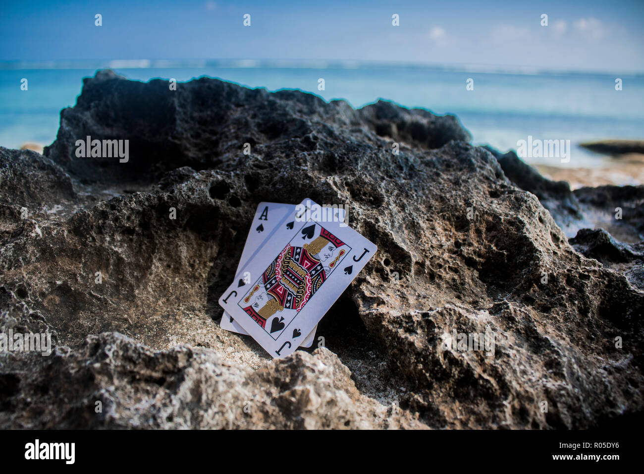 Black jack poker gamble carte photo de thème de plage Banque D'Images