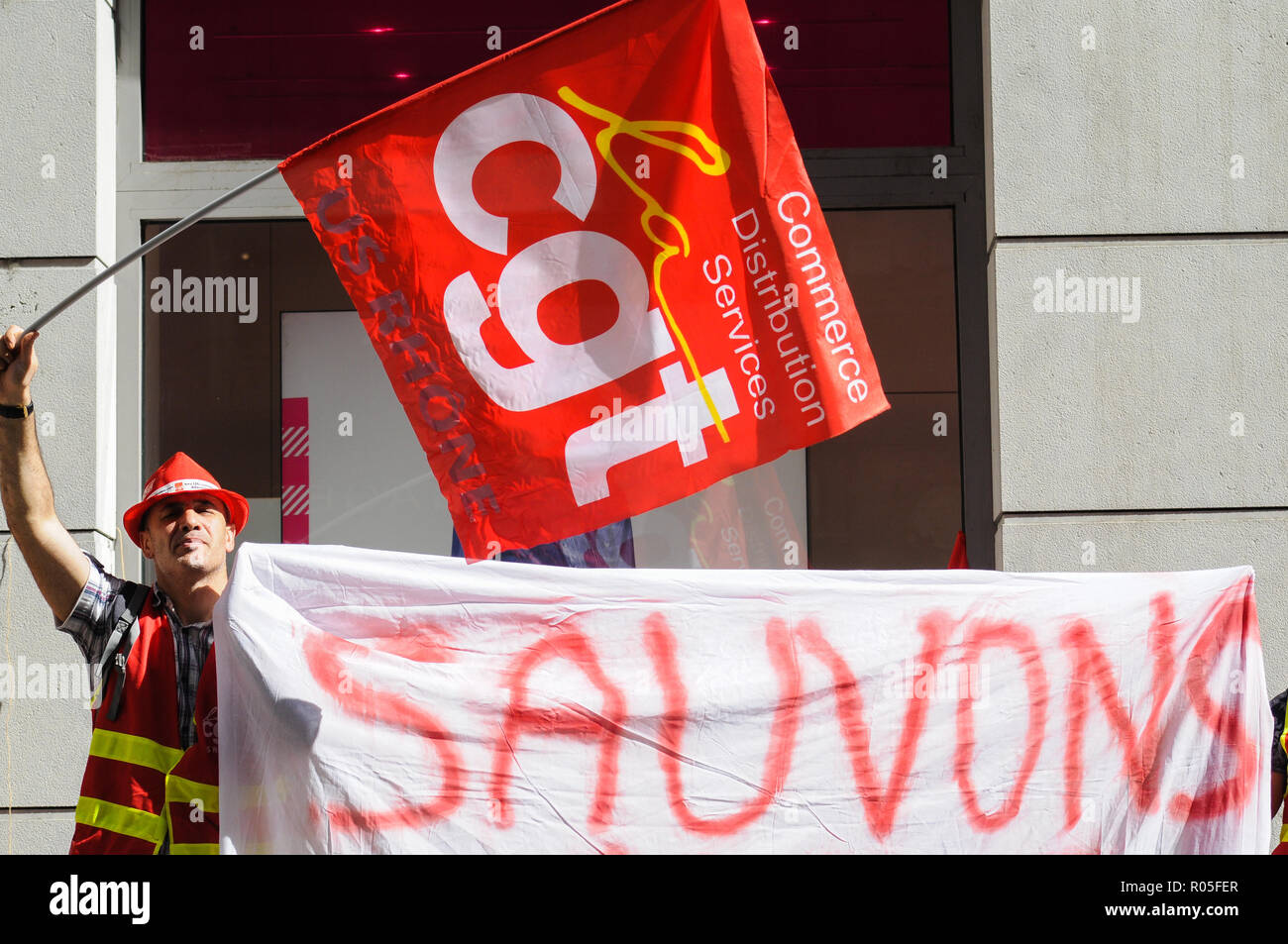 Les employés en grève de protestation de Tati à Lyon, France Banque D'Images