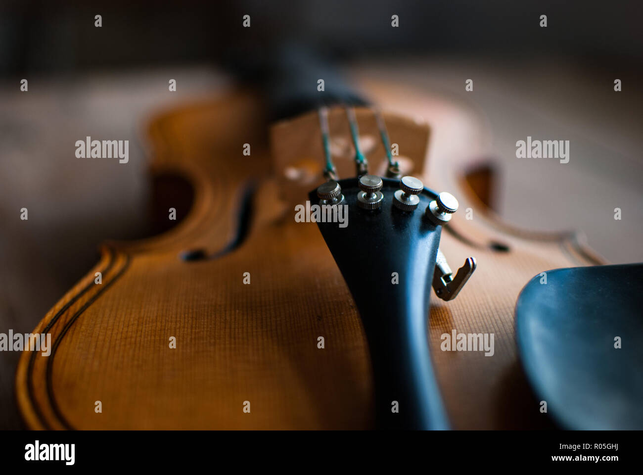 Le gros plan d'un violon Banque D'Images