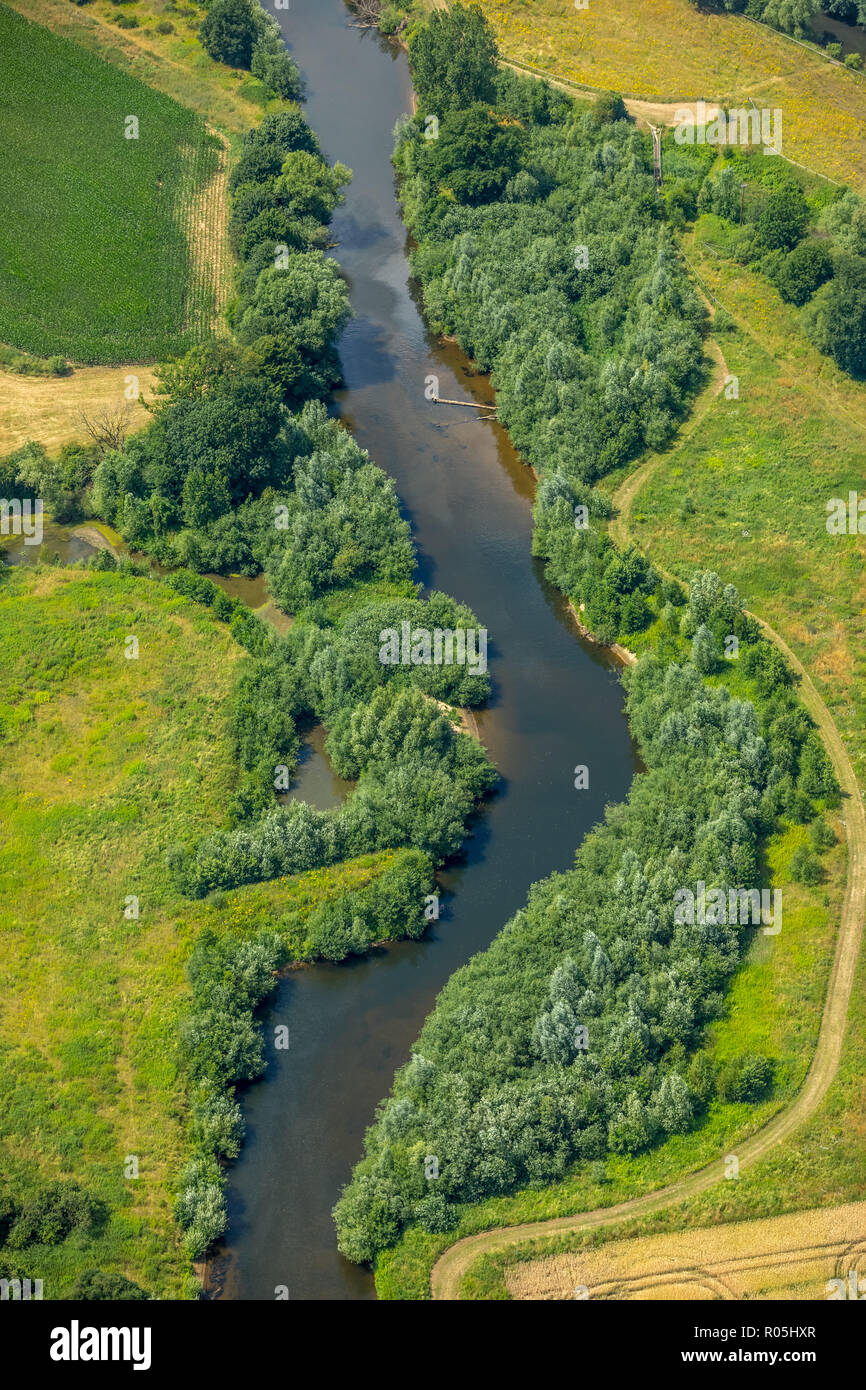 Vue aérienne, river, rivière des Prairies, près de l'un, Warendorf, Münsterland, Rhénanie du Nord-Westphalie, Allemagne, Europe, DEU, oiseaux-lunettes de vue, vue aérienne, aeria Banque D'Images