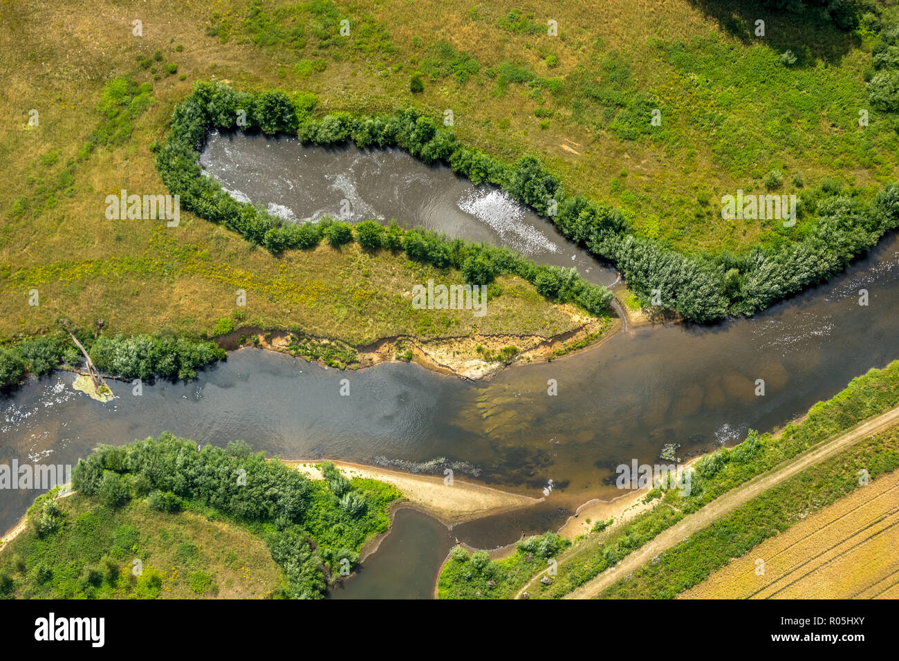 Vue aérienne, river, rivière des Prairies, près de l'un, Warendorf, Münsterland, Rhénanie du Nord-Westphalie, Allemagne, Europe, DEU, oiseaux-lunettes de vue, vue aérienne, aeria Banque D'Images