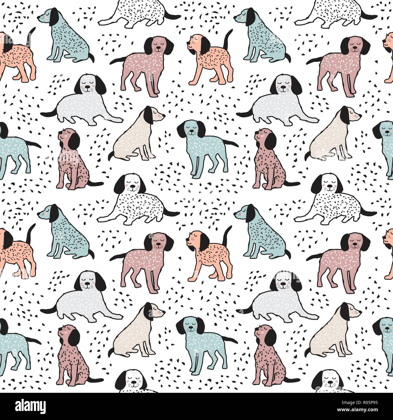 Modèle sans couture enfantine avec des chiens. Mignon bébé design Illustration de Vecteur