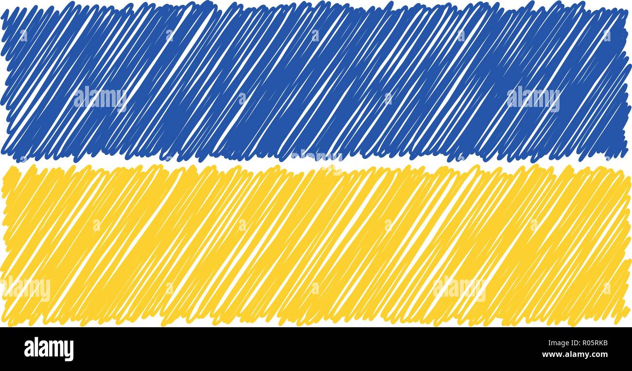 Drapeau national à la main de l'Ukraine isolé sur un fond blanc. Vector Illustration Style de croquis. Illustration de Vecteur