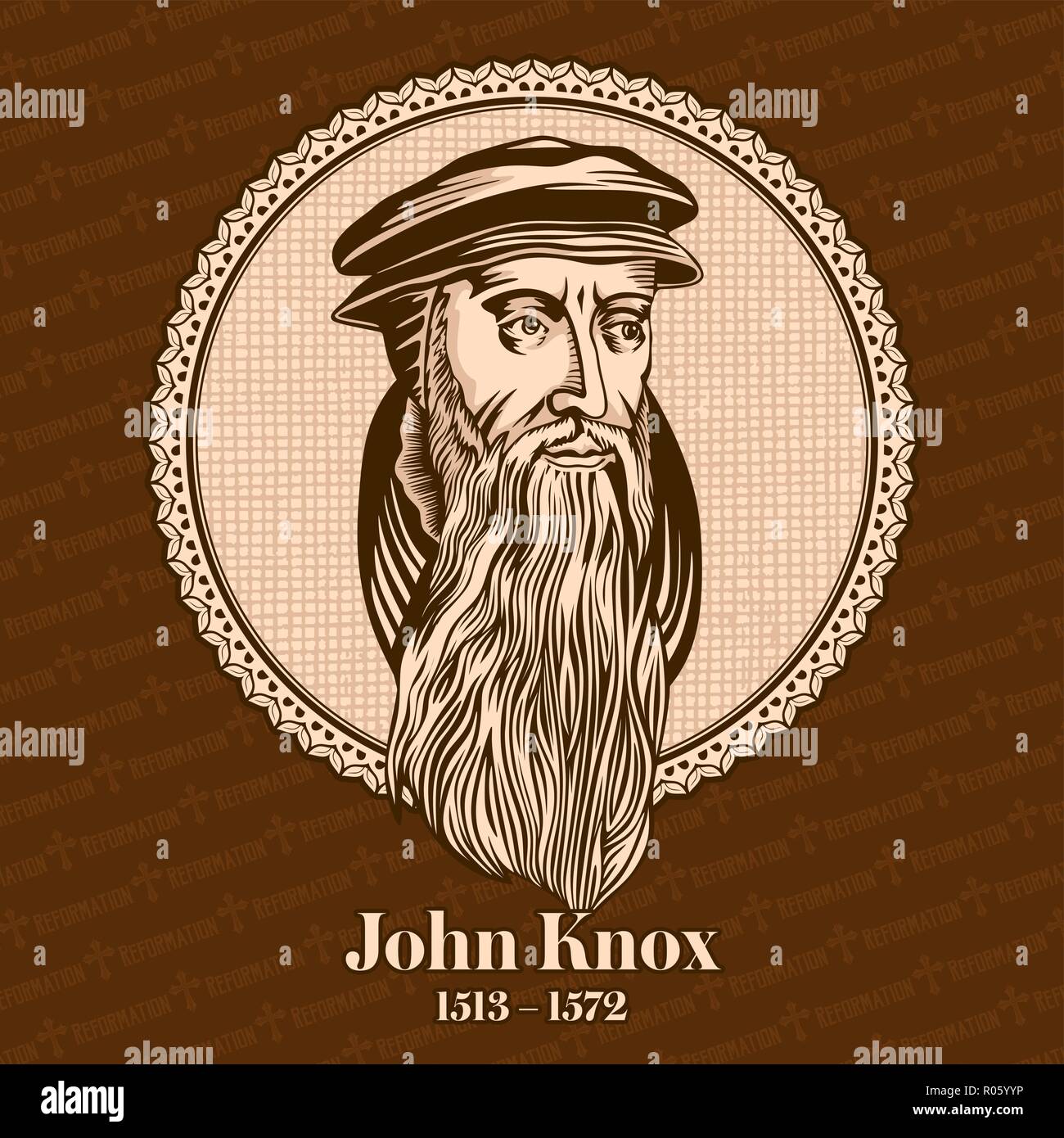 John Knox (1513 - 1572) était un ministre écossais, théologien et écrivain qui a été un chef de file de la réforme. Illustration de Vecteur