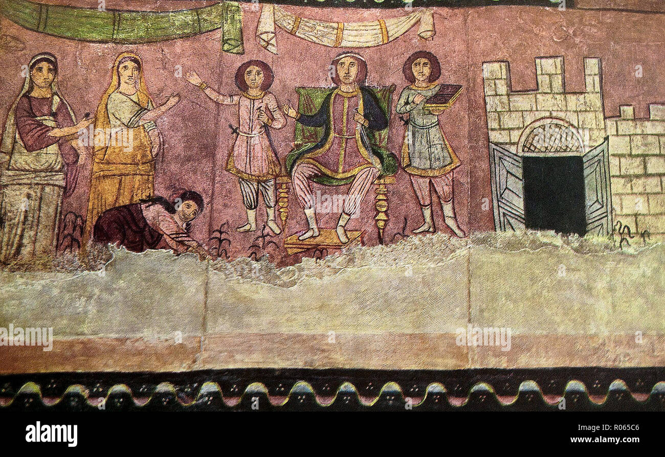 6354. Le pharaon et Moïse pour bébé, peinture murale de Dura Europos synagogue datant c. 245 AD, la Syrie. Banque D'Images