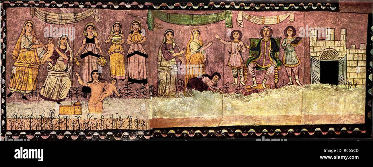 6354. Le pharaon et Moïse pour bébé, peinture murale de Dura Europos synagogue datant c. 245 AD, la Syrie. Banque D'Images