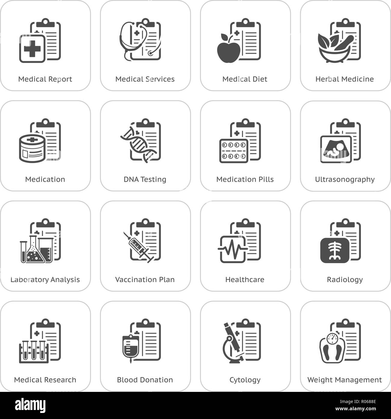 Services médicaux et soins de santé Télévision Icons Illustration de Vecteur