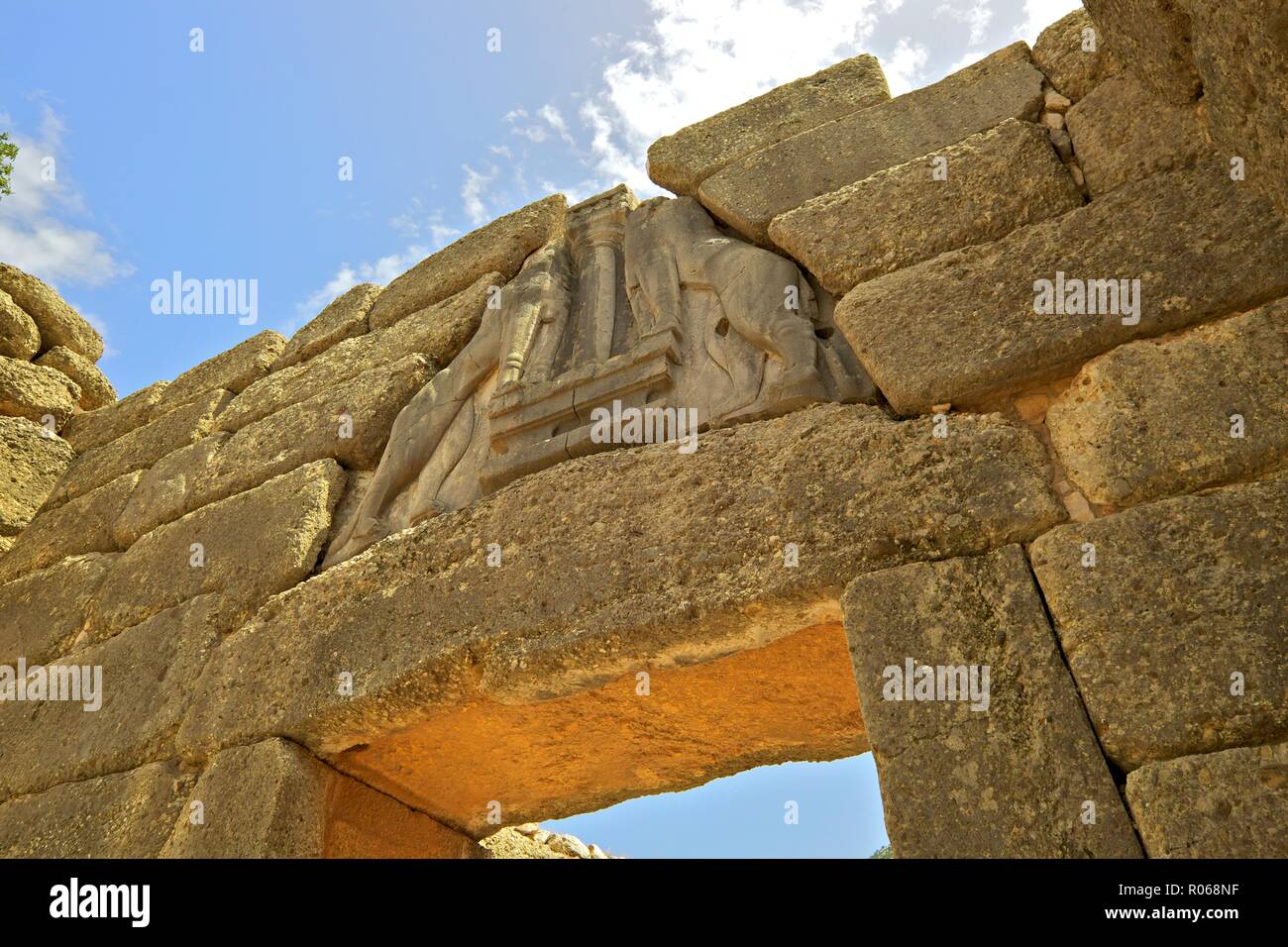 Le Lion Gate, Mycènes, Site du patrimoine mondial de l'UNESCO, l'Argolide, le Péloponnèse, Grèce, Europe Banque D'Images