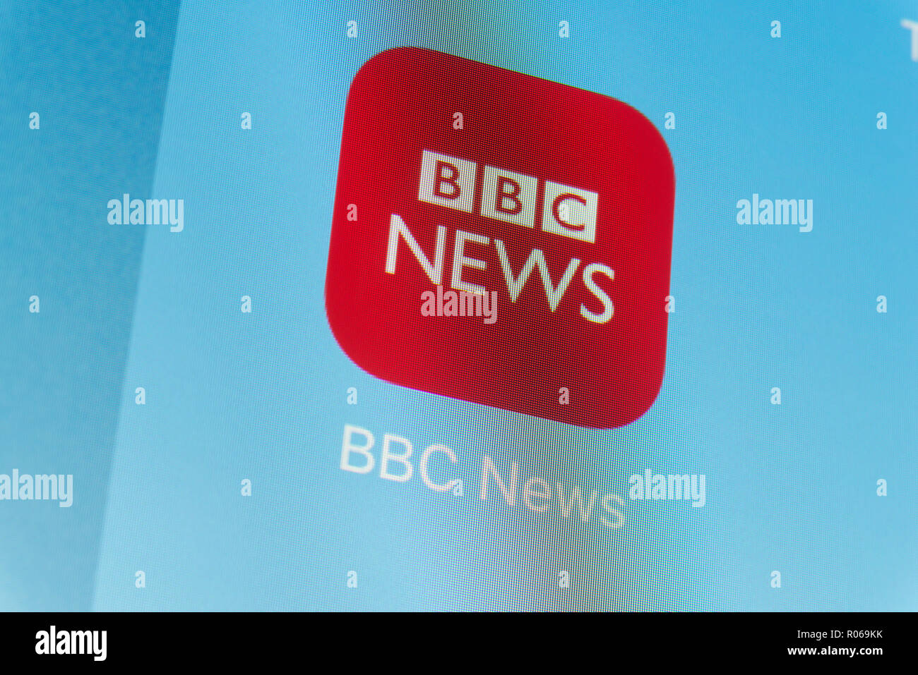 BBC News App sur l'écran du téléphone cellulaire Banque D'Images
