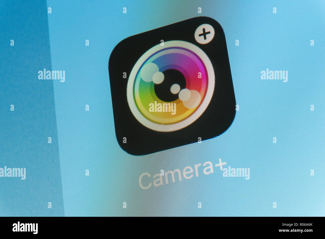 Camera + app photo sur l'écran du téléphone cellulaire Banque D'Images